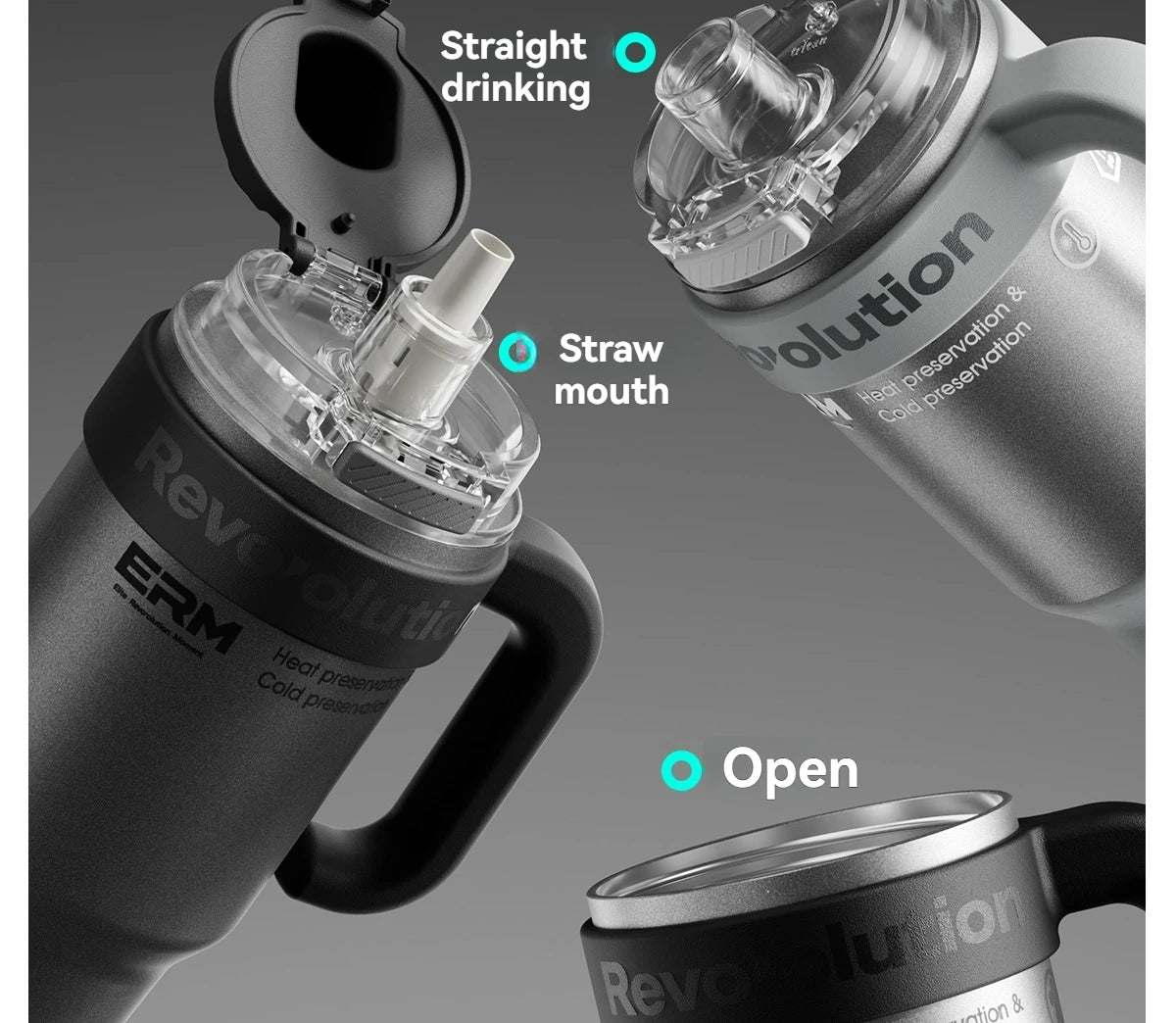 1200ml Insulated Tumbler with Straw & Handle