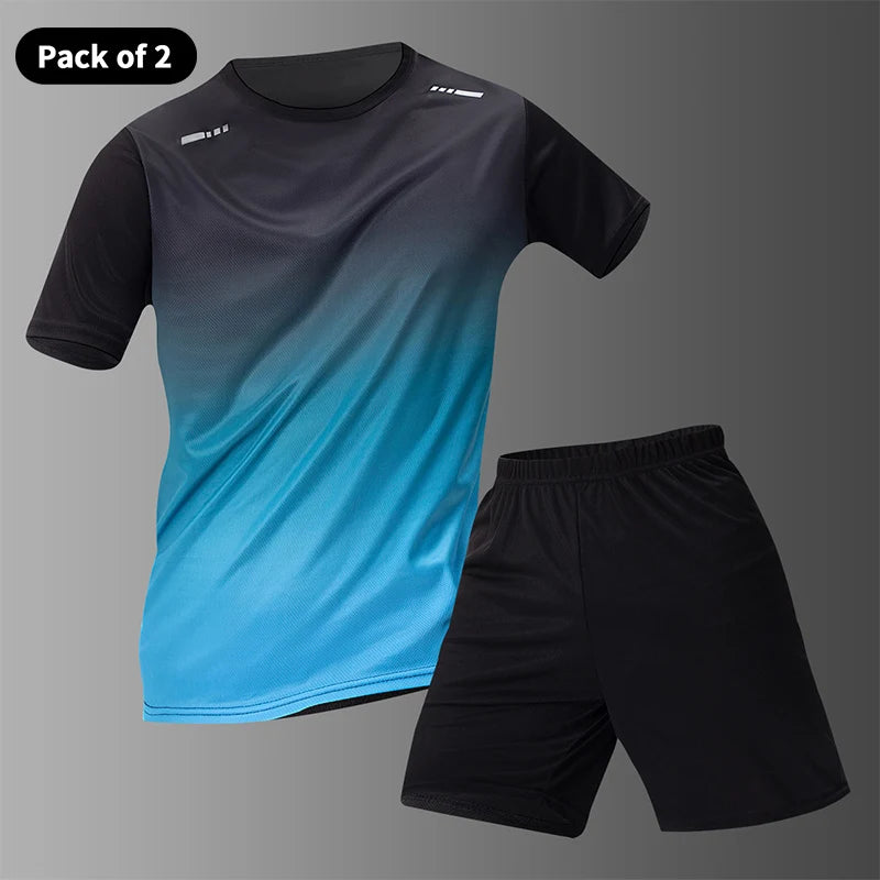 Men's Gradient Multi-Color Short Sleeve & Shorts Sport Set – Breathable Casual 2–4 Piece