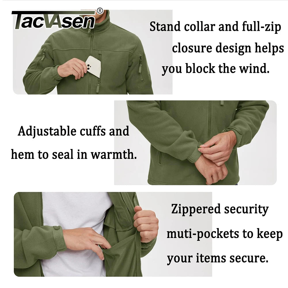Men's Full Zip Fleece Hiking Windbreaker — Multi-Pocket Outdoor Work Jacket