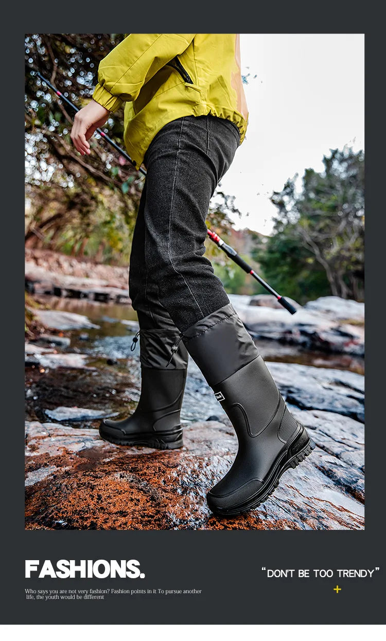 Men's Mid-Calf PVC Rain Boots with EVA Insoles