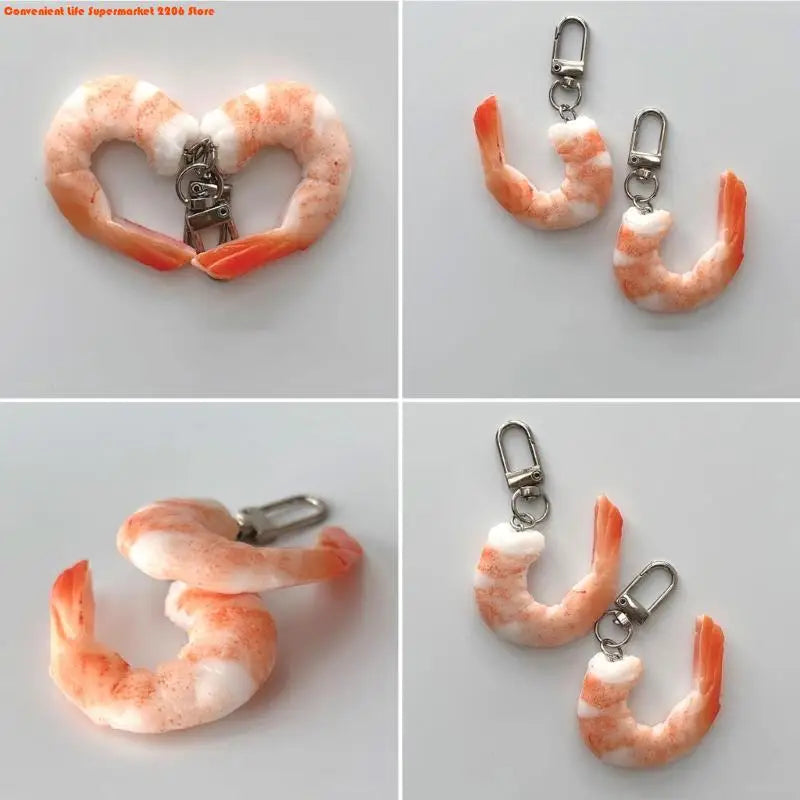 Funny Imitation Shrimp Keychain – Creative PVC Bag Pendant Key Ring for Women