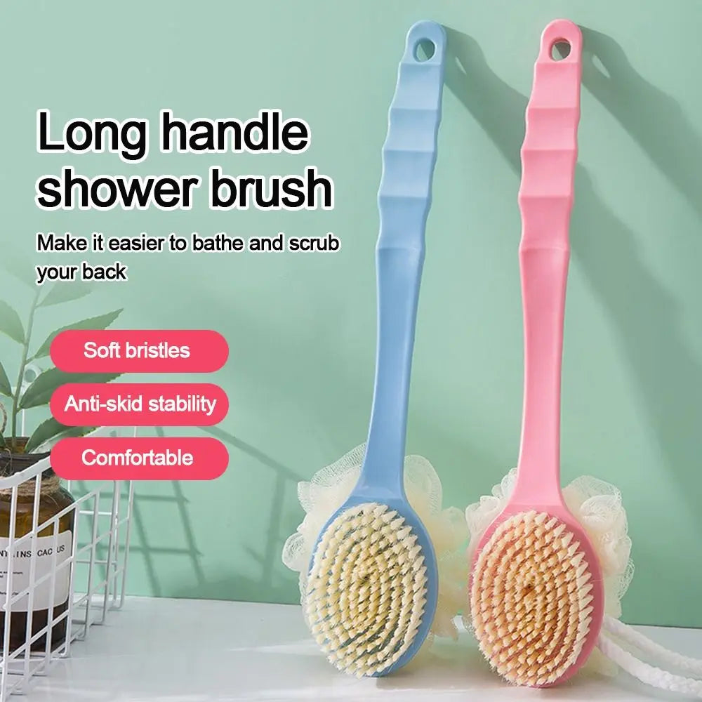 2-in-1 Double-Sided Long Handle Shower Brush – Exfoliating Soft Bristle Body Scrubber