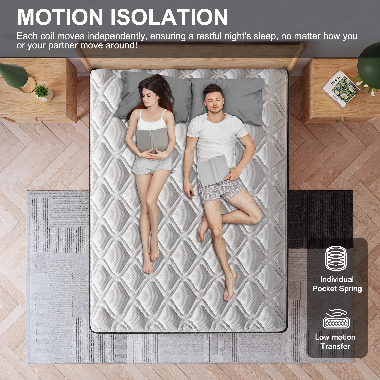 Hotel Sleep at Home — 12"/14" Gel Memory Foam Hybrid Pocket Spring Mattress | Medium Firm, Motion Isolation, Twin to King