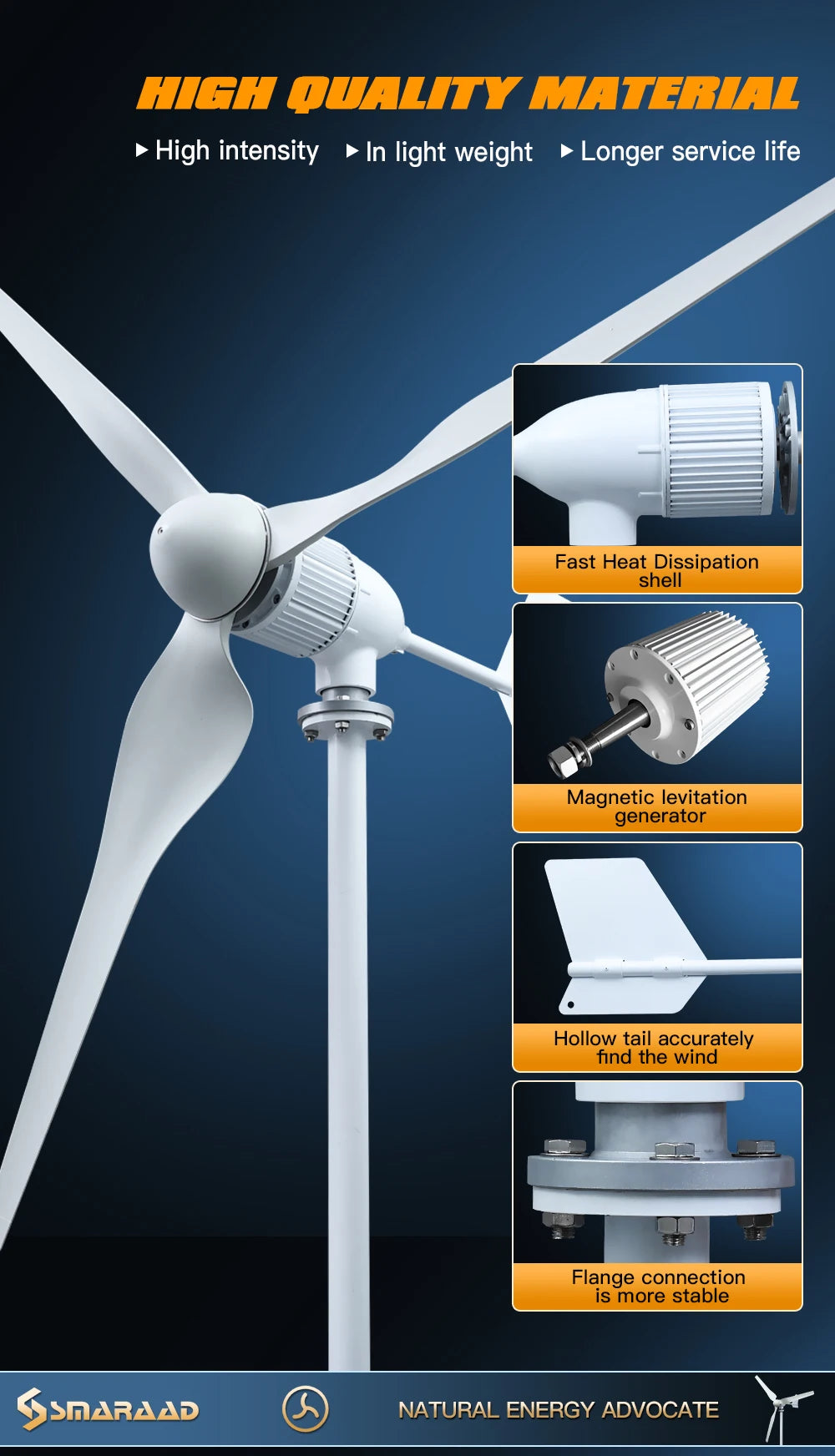 Horizontal Axis Wind Turbine Generator — 2KW / 5KW, 12V-96V, CE Certified Off-Grid for Home Use