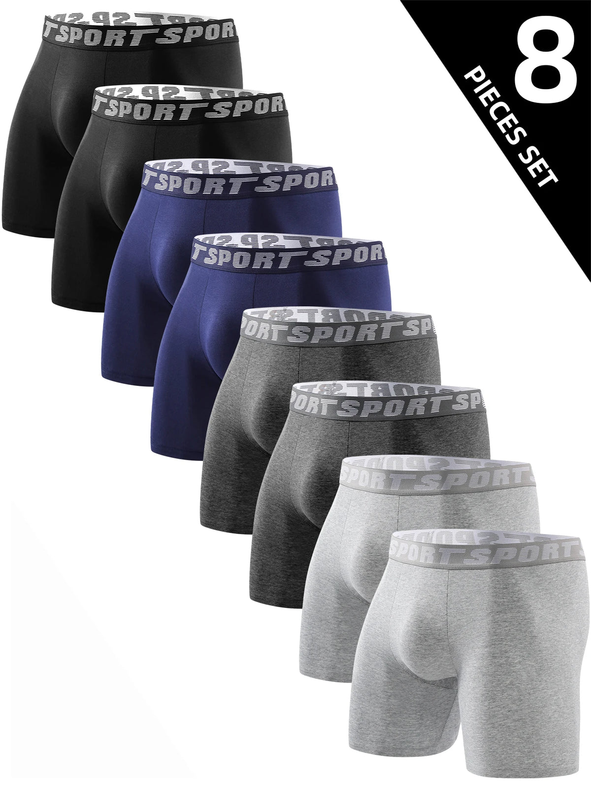 Men's Long-Leg Stretch Boxer Briefs, 8-Pack