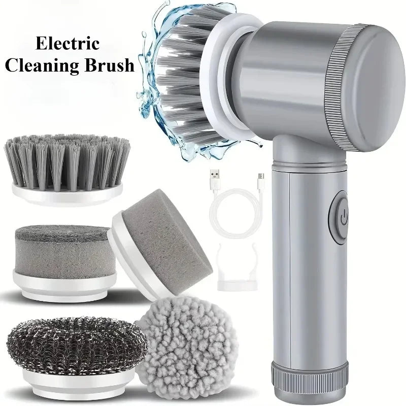 Cordless Spin Scrubber 5-in-1 – USB Rechargeable Electric Cleaning Brush for Bathroom, Kitchen & Tile