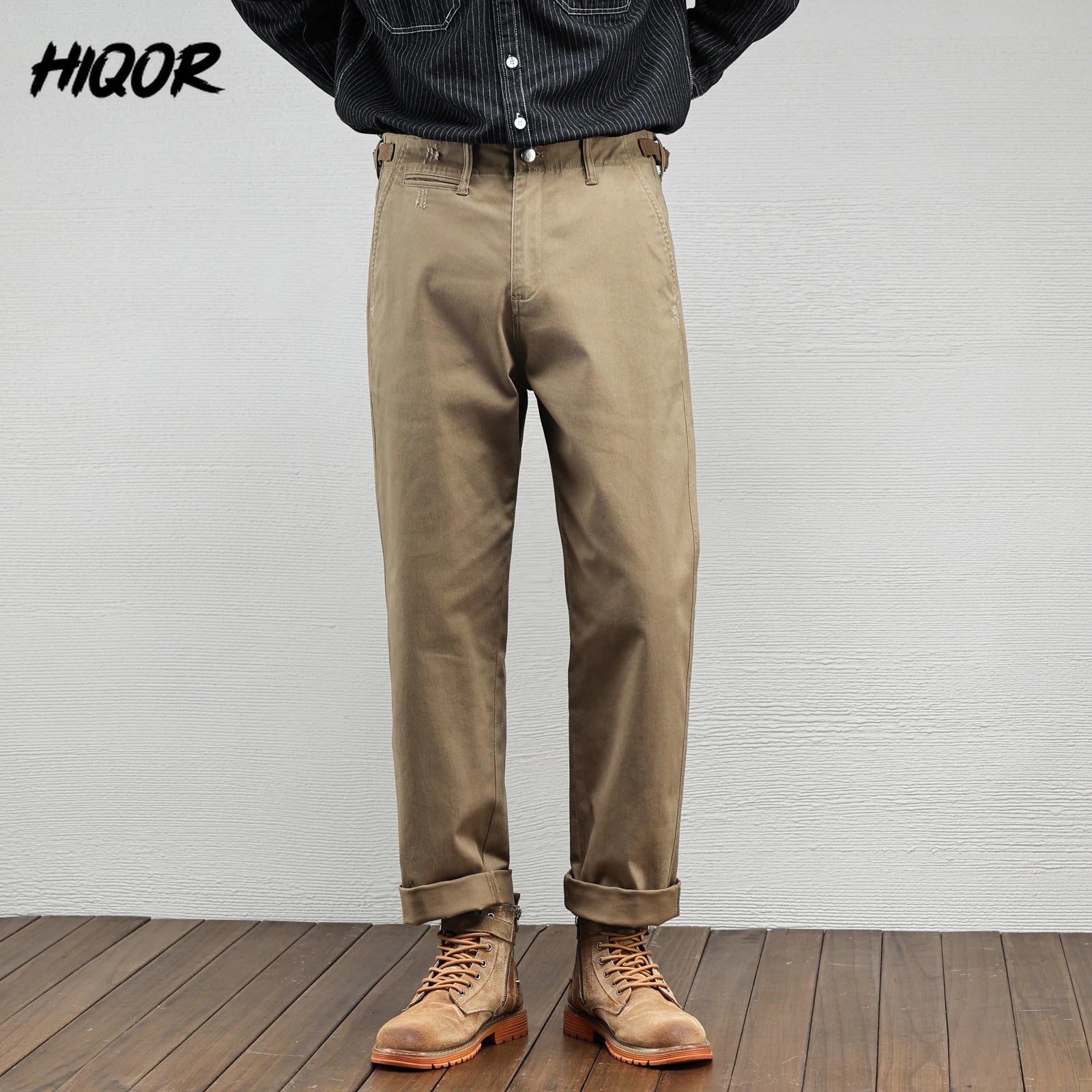 Men's Vintage Straight Leg Cotton Workwear Trousers — Loose Fit Retro Pants for Autumn & Winter