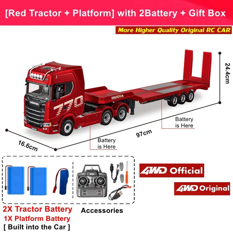 HUINA 1501 1:18 Scale RC Semi Trailer Truck with Sound & Lights – 770S Flatbed Engineering Model