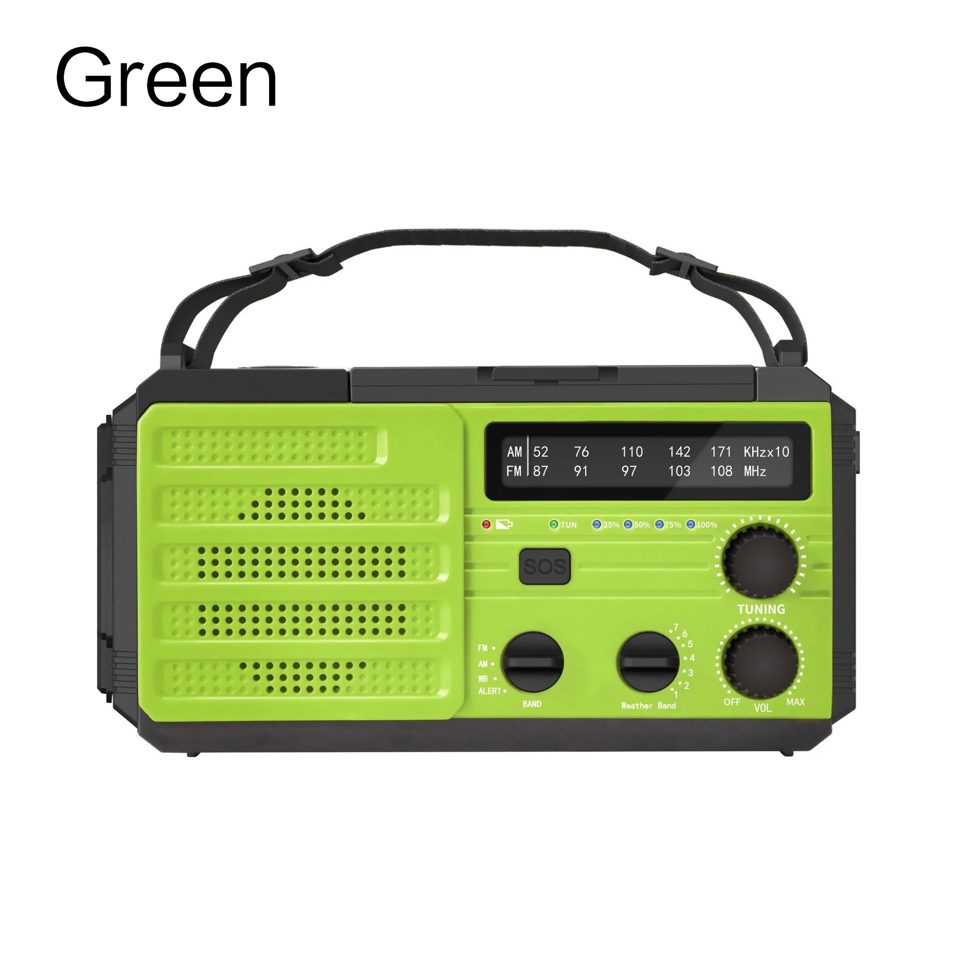 Emergency Weather Radio — FM/AM/WB, Hand Crank Solar, 2000mAh Power Bank & LED Flashlight