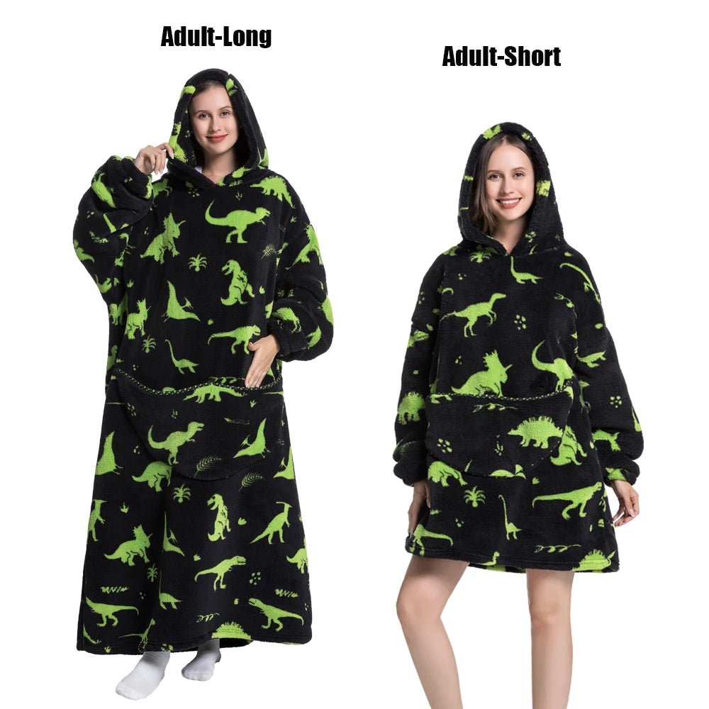 Oversized Wearable Blanket Hoodie – Plush Fleece with Sleeves, Hood & Pocket, 40 Designs