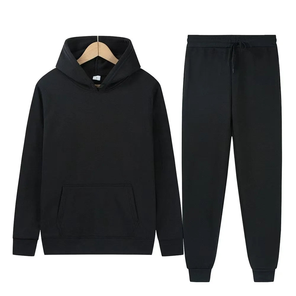 Men's Solid Color Hoodie & Pants Set – Casual Sport Tracksuit for Autumn Winter (S–3XL)