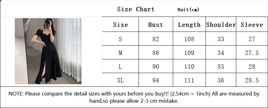 V-Neck Puff Sleeve A-Line Maxi Dress — Side Slit Slim Evening Party Dress