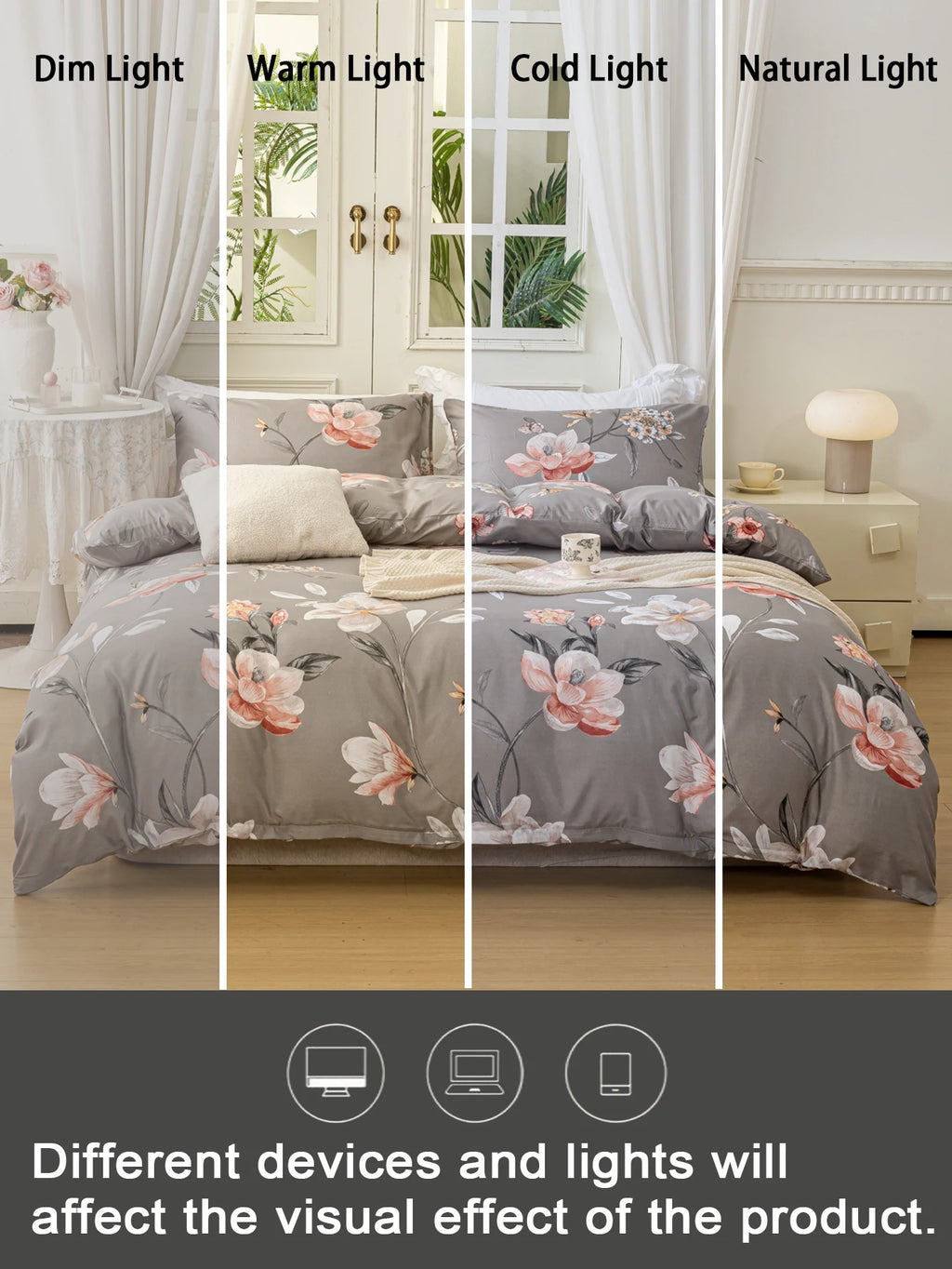 Leaf Floral Print Duvet Cover Set – Soft 3-Piece Bedding with 2 Pillowcases, 2 Colors & 11 Sizes
