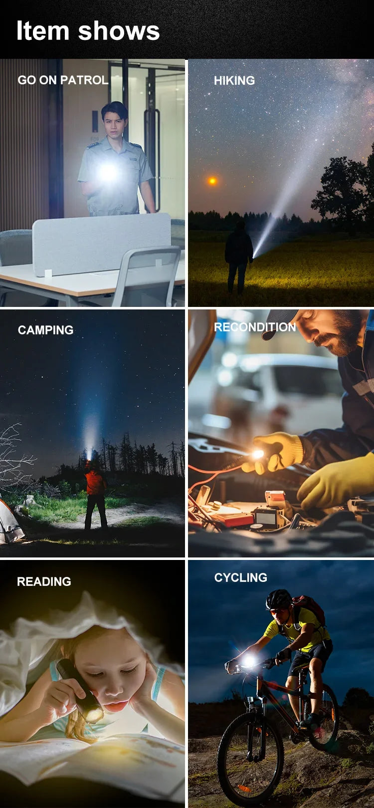 F15-T Tactical LED Flashlight – Zoomable, 4-Mode, USB Rechargeable, Waterproof Fishing Hunting Camping Torch