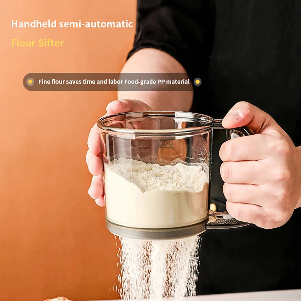 Baking Flour Sieve with Capacity Scale — 40 Mesh Semi-Automatic Kitchen Filter