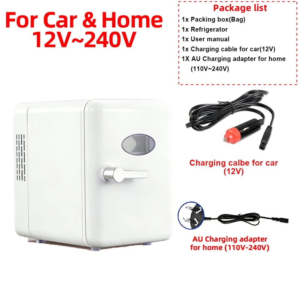 4L Mini Fridge Portable — Car & Home Hot & Cold Dorm Fridge for Cosmetics, Beverages & Skincare Storage