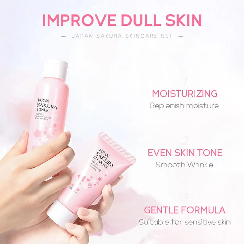 Sakura Skincare Gift Set – 3-Piece Travel Bag or 5-Piece Gift Box for Women