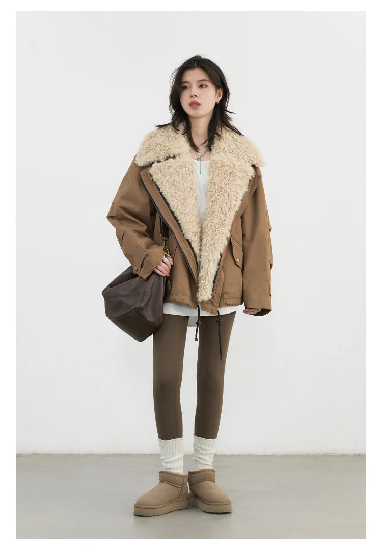 Women's Retro Motorcycle Cotton Overcoat – Loose Thick Streetwear Jacket