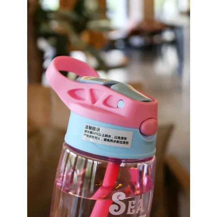480ml Kids Cartoon Straw Sippy Cup – Portable Leakproof Handgrip Water Bottle for Outdoor Sports