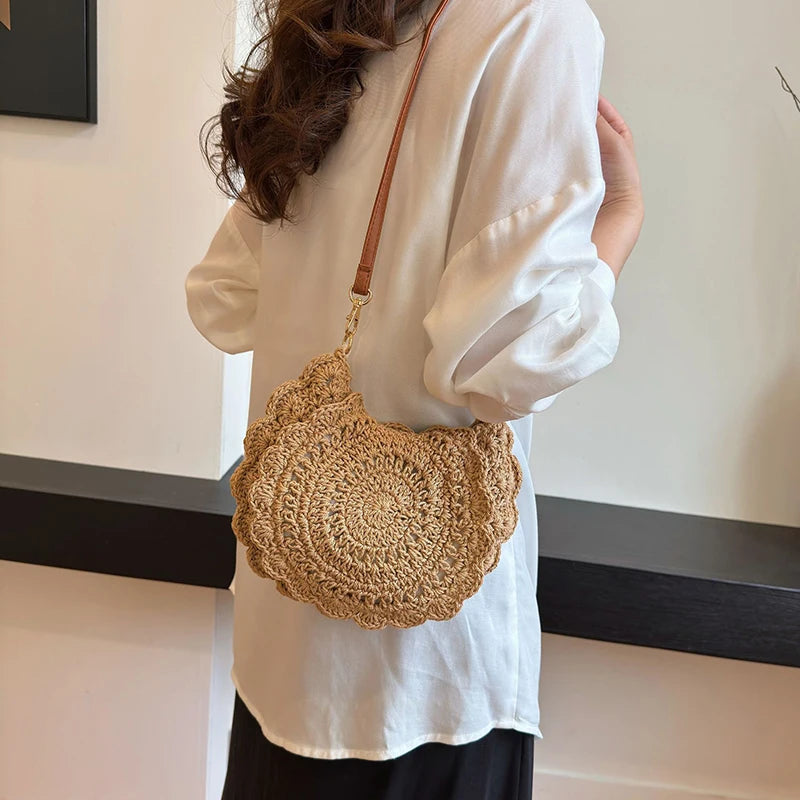 Vintage Woven Cotton Saddle Crossbody Bag – Boho Beach Shoulder Bag for Women