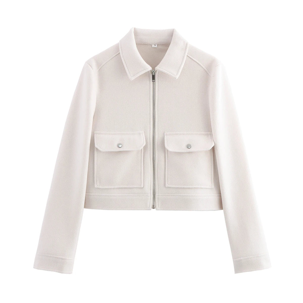 Women's Short Zip-Up Jacket Coat – Elegant Street Outerwear with Pockets