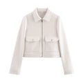 Women's Short Zip-Up Jacket Coat – Elegant Street Outerwear with Pockets