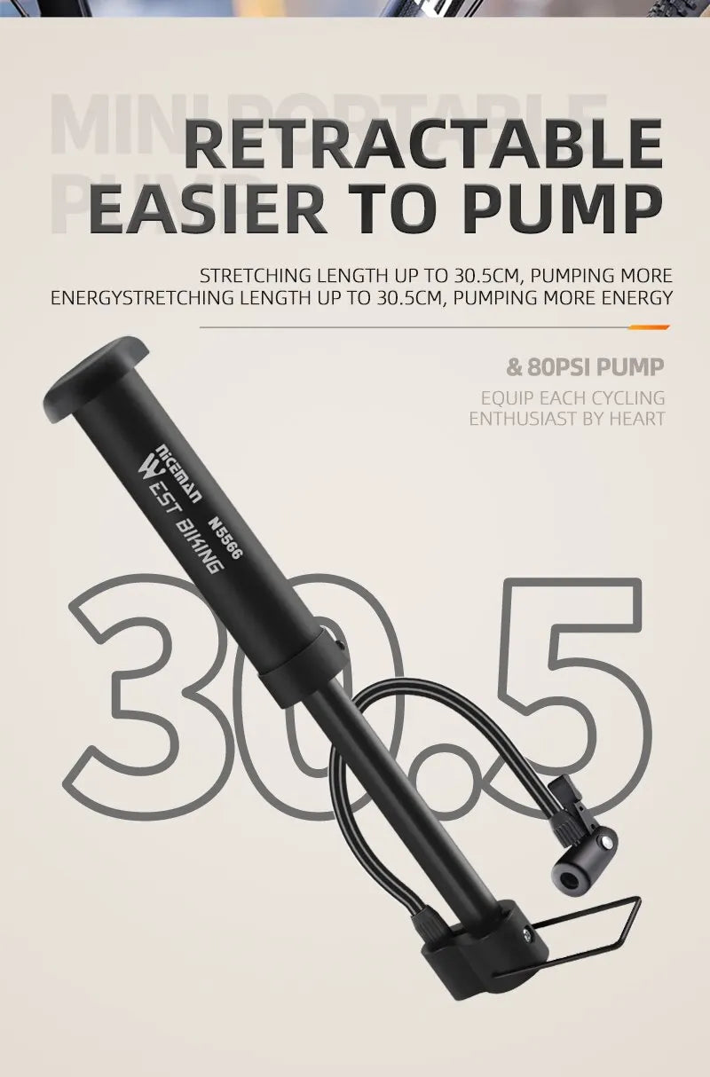WEST BIKING Manual Bike Tire Pump for Schrader Valves