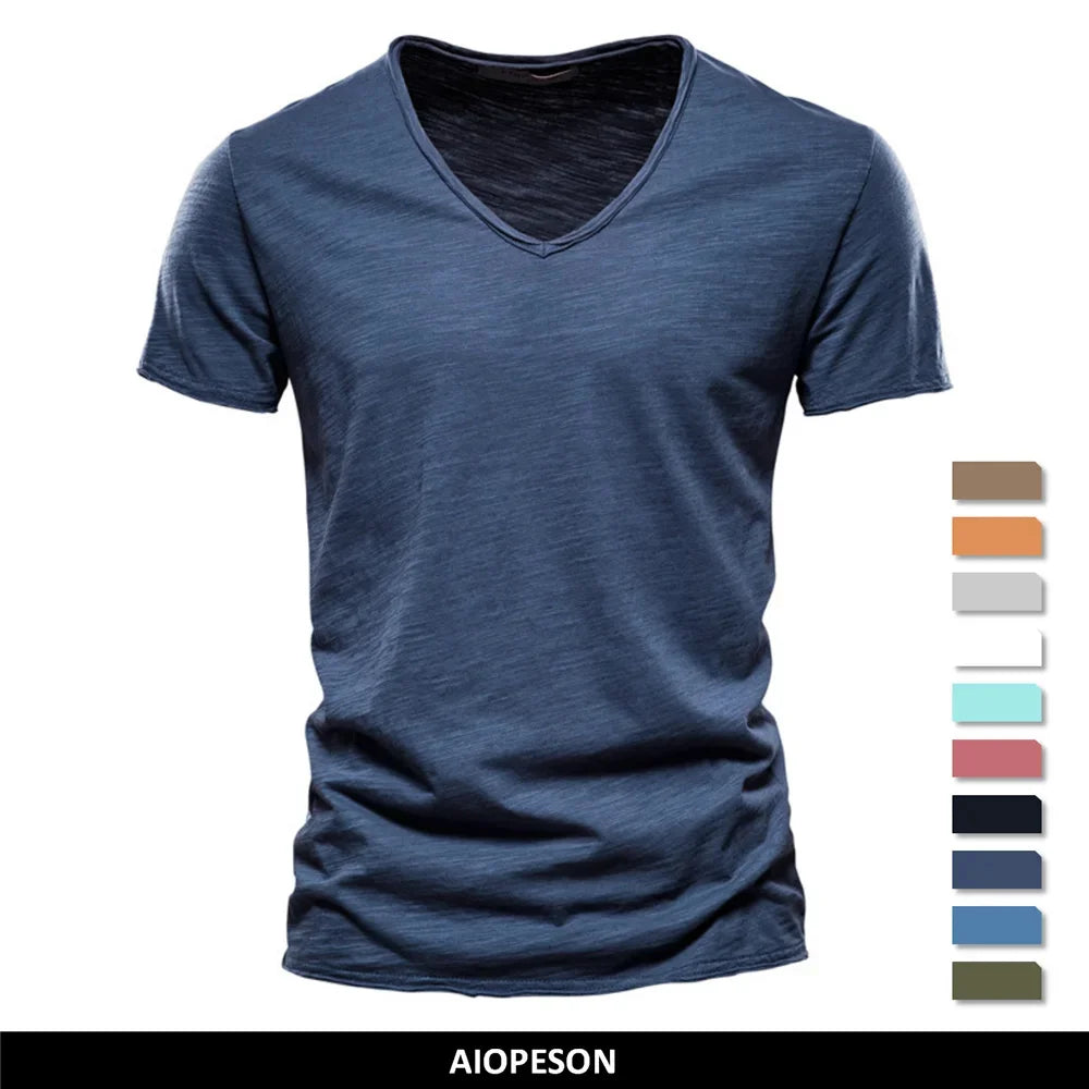 Men's 100% Cotton V-Neck Short Sleeve Tee — Classic Everyday T-Shirt