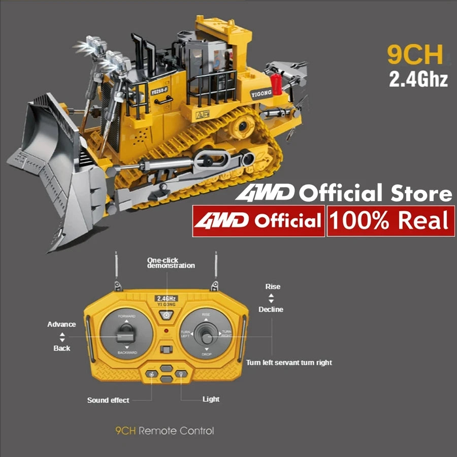 4WD RC Construction Truck with Light & Sound – Remote Control Excavator, Dump Truck & Bulldozer