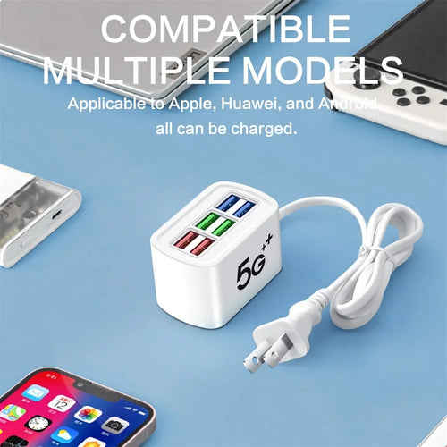 6-in-1 Fast USB Charging Power Strip — Multi-Port Desktop Charger with AC Outlets