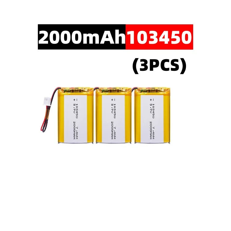 103450 3.7V 2000mAh Polymer Lithium Rechargeable Battery – JST PH 2.0mm 2-Pin for Camera GPS MP5 Bluetooth Headset
