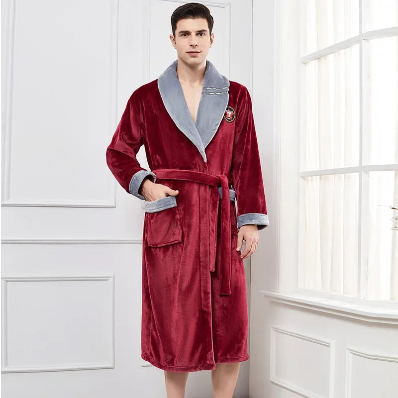 Men's Thick Warm Terry Fleece Bathrobe | Long Couples Dressing Gown