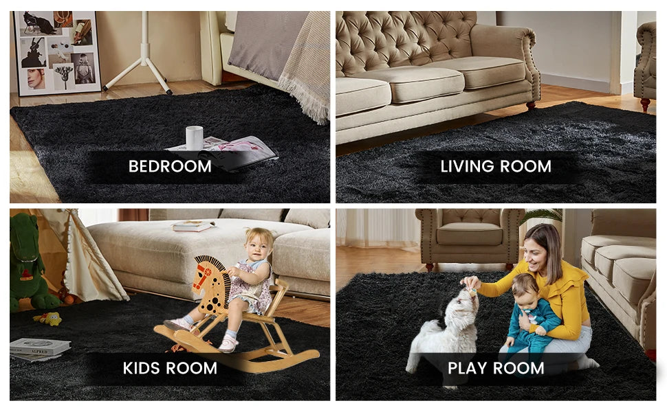 VIKAMA Tie-Dye Plush Carpet — Soft Fluffy Non-Slip Area Rug for Living Room, Kids Room & Baby Crawling