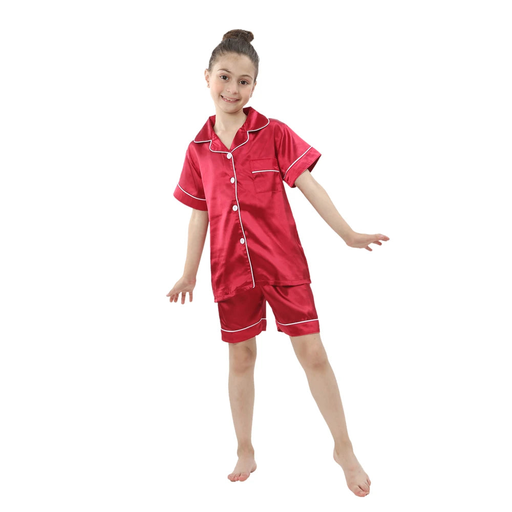 Kids' Ice Silk Pajamas Set | Summer Thin Short Sleeve Shorts 2-Piece Boys & Girls Homewear