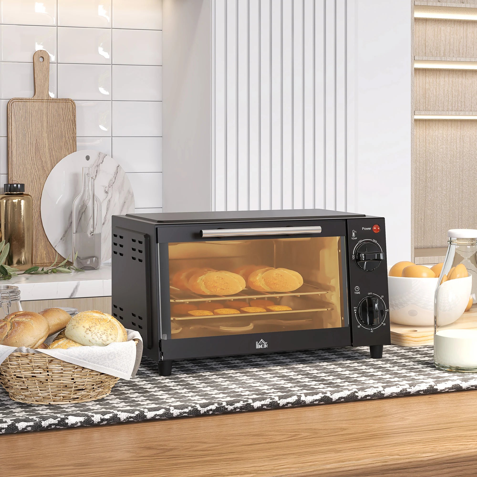 HOMCOM 9L Mini Electric Oven – 50W, Adjustable Temperature & Timer, Black