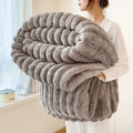 Striped Plush Blanket – Soft Faux Rabbit Fur Throw