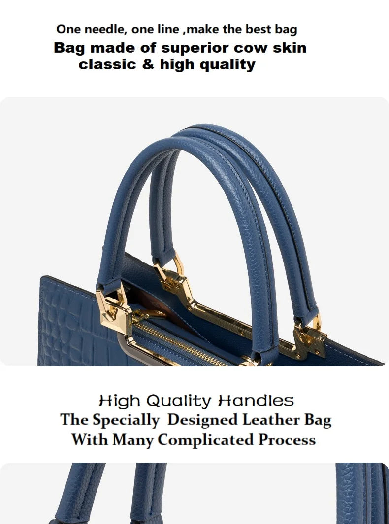Genuine Cow Leather Tote Shoulder Bag – Handmade Luxury Handbag for Women