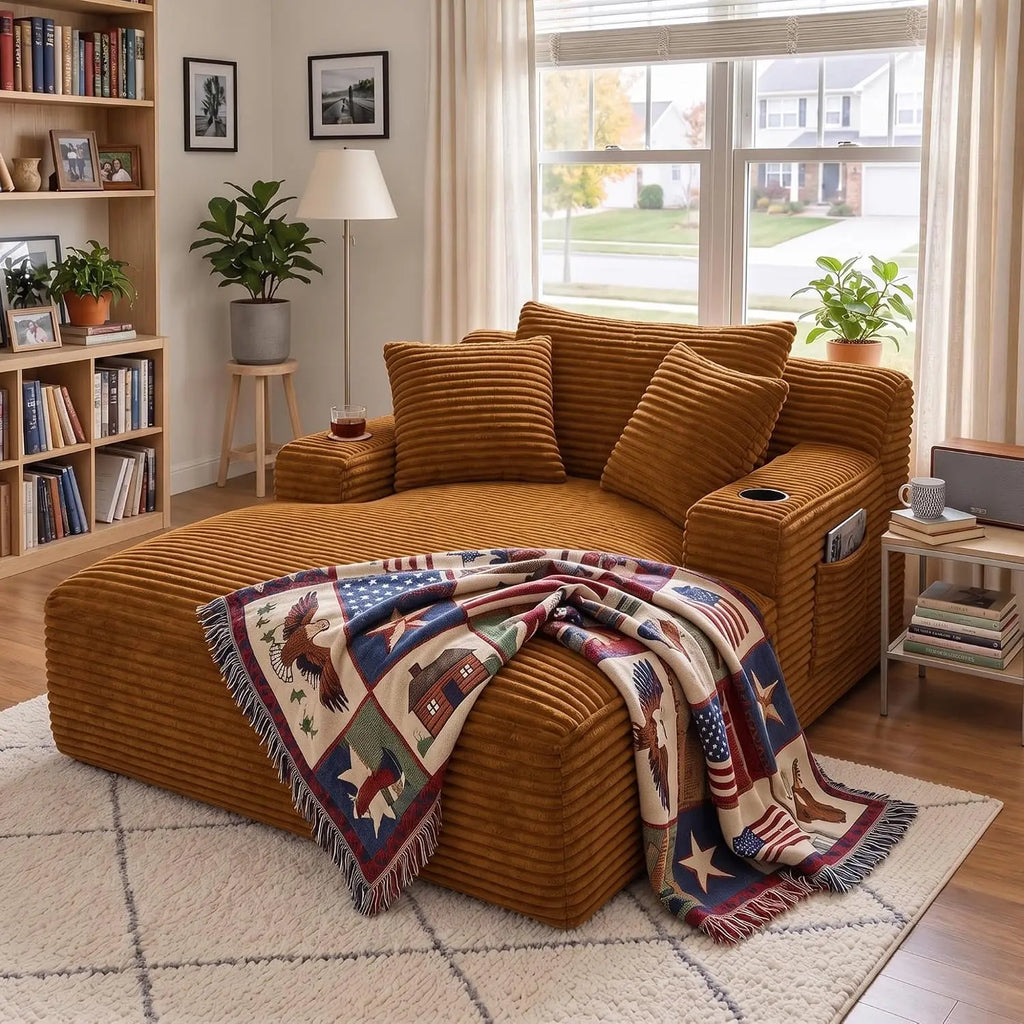 66-Inch Corduroy Chaise Lounge with 3 Pillows