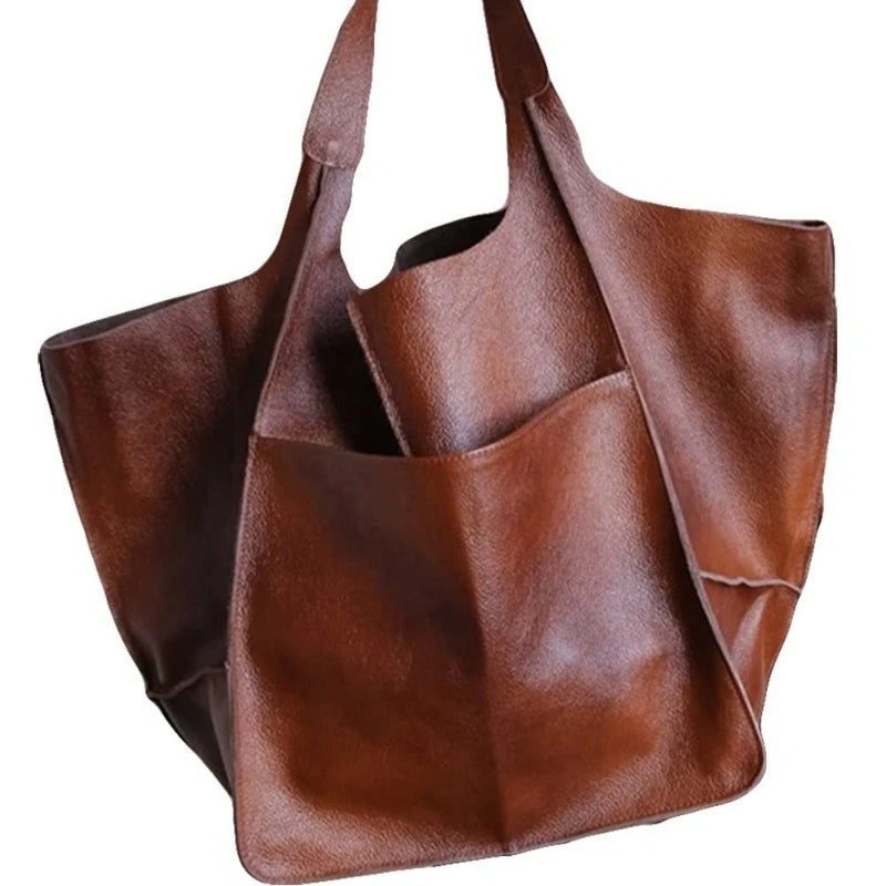 Retro Minimalist Embroidered Large Tote Shoulder Bag – Oversized Shopping Class Bag for Women