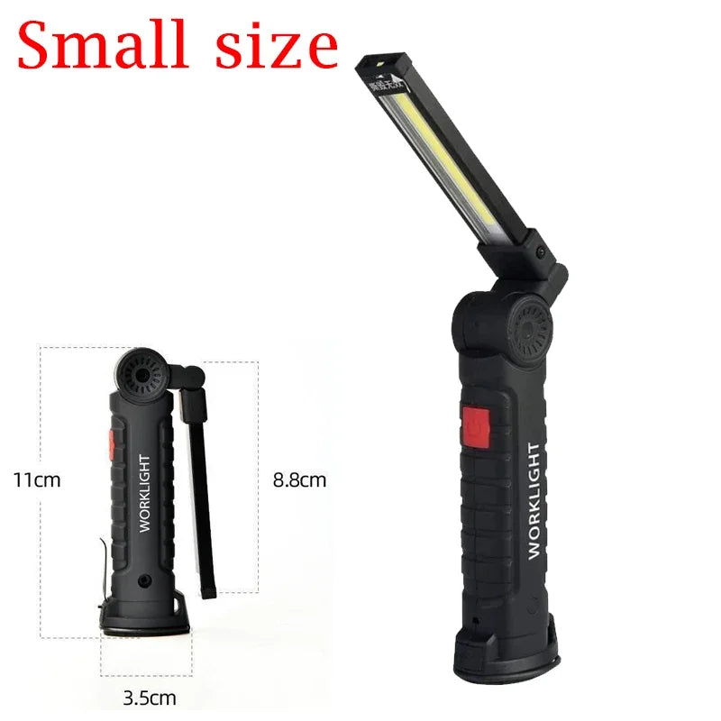 Folding COB+XPE LED Work Light – USB Rechargeable, 180° Foldable, Magnetic Base, Hook, Red SOS, Car Repair