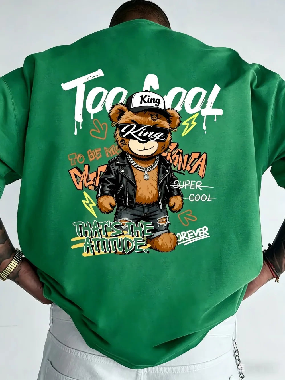 Men's Teddy Bear Skateboard Print T-Shirt — Breathable Lightweight Casual Street Top