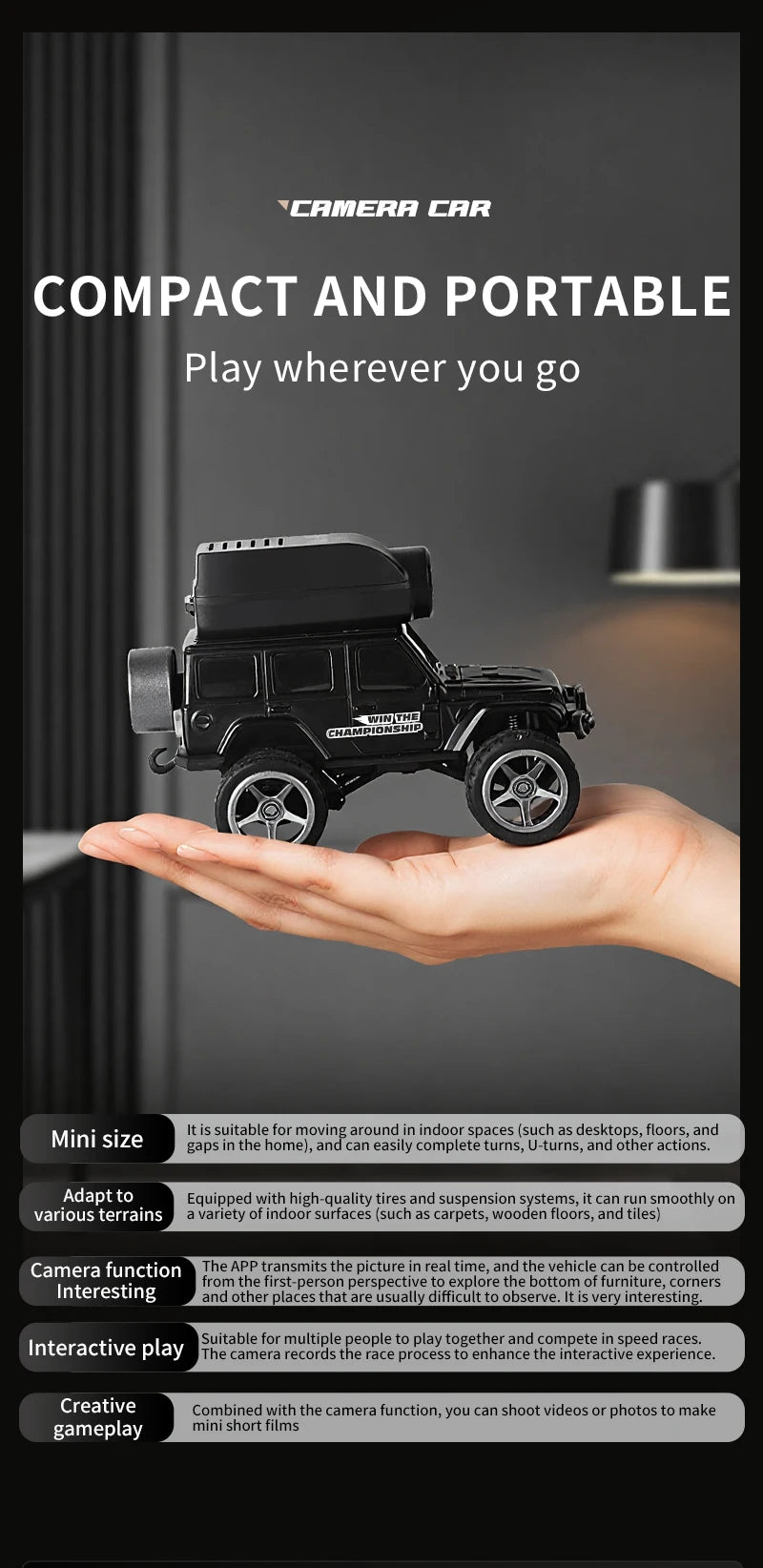 KF32 1:64 Mini RC Climbing Car with LED Lights & HD Camera – Alloy Remote Control Toy