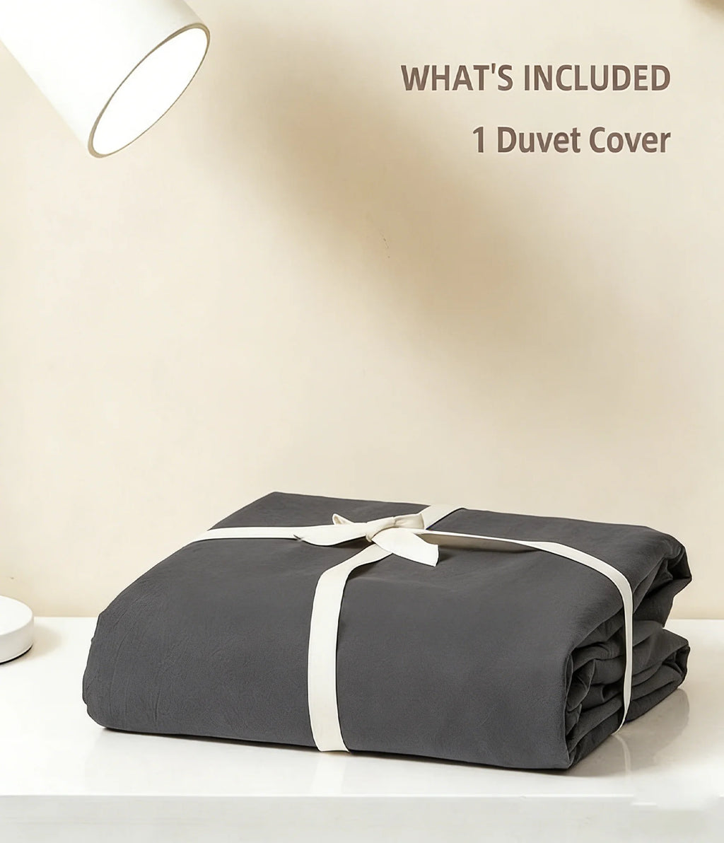 Washed Cotton Duvet Cover – Linen-Touch Soft Breathable Bedding, Zipper Closure, 4 Colors