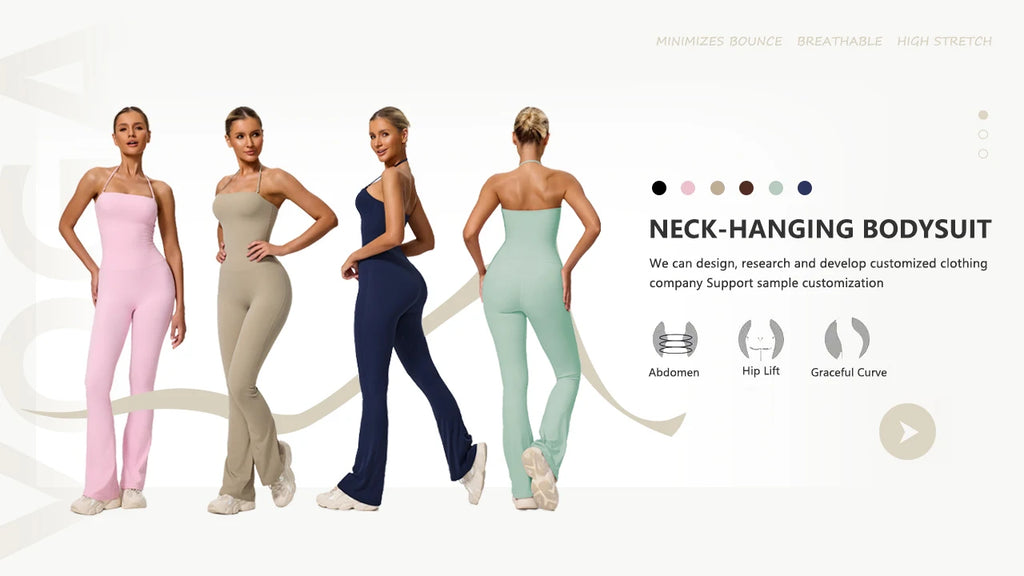 Women's Sleeveless Yoga Jumpsuit – Gym Flared Overalls Neck-Hanging Backless Sportswear