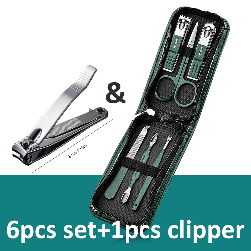 6-9 Piece Manicure Set with Leather Case – Professional Stainless Steel Nail Clipper & Foot Care Kit