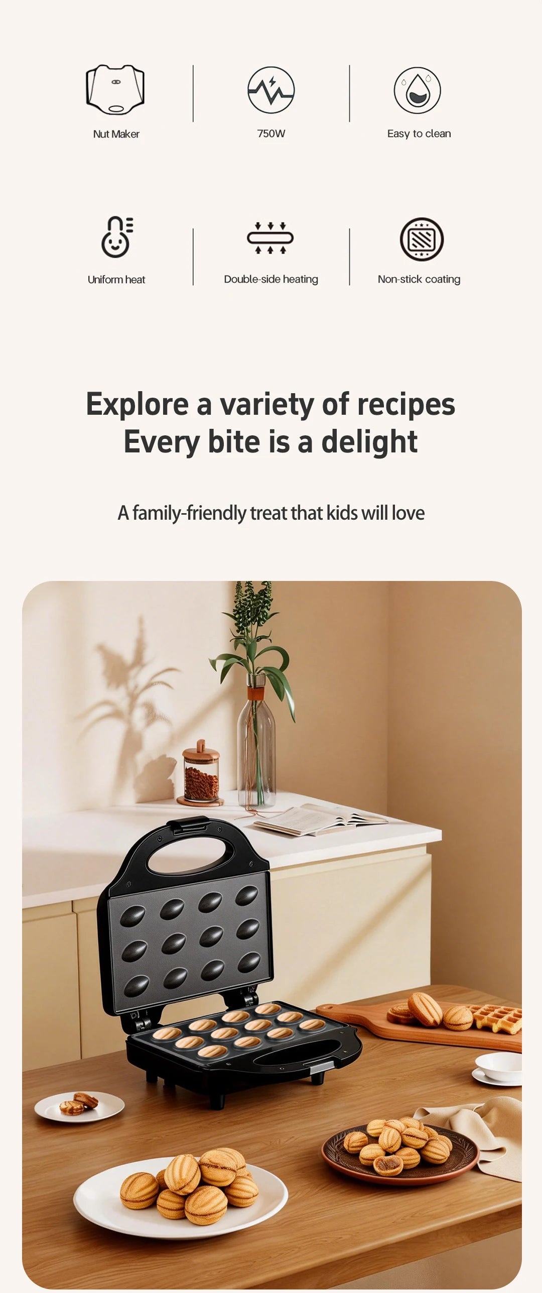 Electric Walnut Cake Waffle Maker — 12-Hole Nut-Shaped Biscuit & Snack Baking Machine