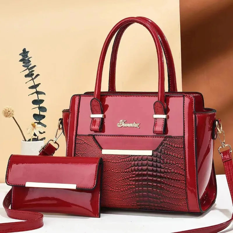 Luxury 2-Piece Patent Leather Composite Shoulder Bag Set – Designer Crossbody Handbag for Women