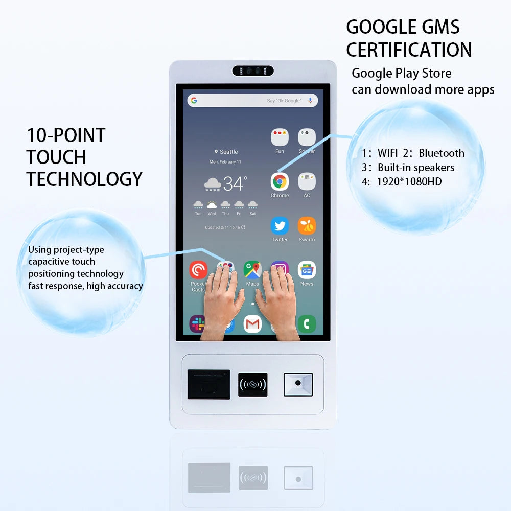 TouchWo Wall Mount Self-Service Kiosk AIO – 15.6"/21.5"/23.8", Android/Win 10/11, Checkout & Ordering