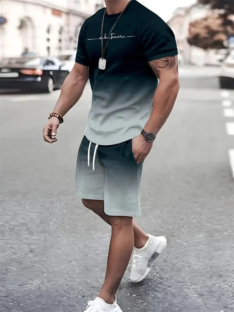Men's Oversized 3D Print Crewneck T-Shirt & Drawstring Shorts Set