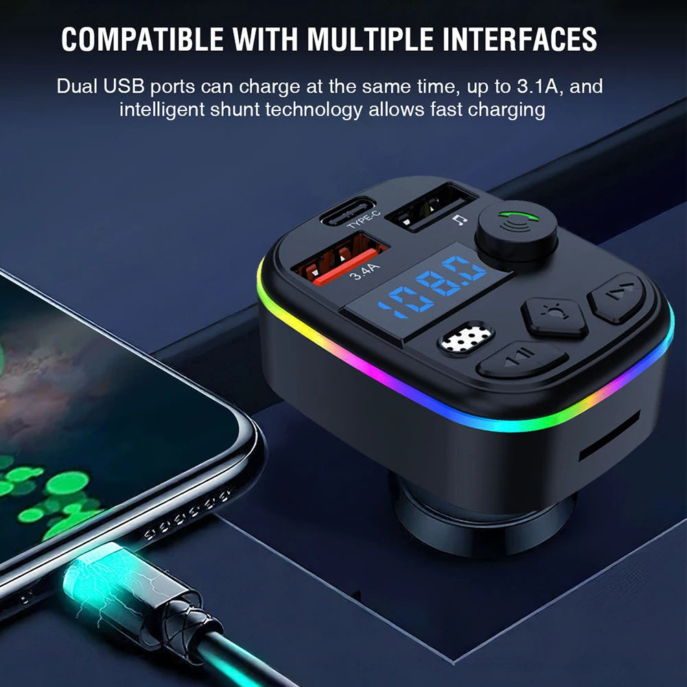 Bluetooth 5.3 FM Transmitter Car Kit — Hands-Free Calling, Dual USB Charging & MP3 Player